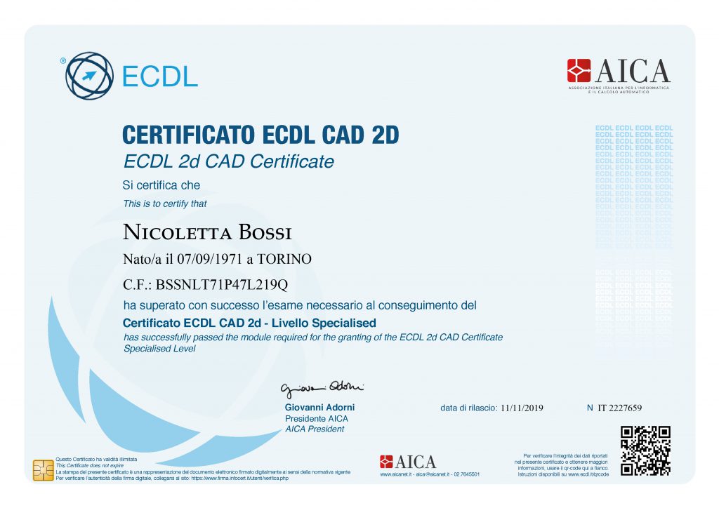 ecdl cad 2d certificazione competenze informatiche